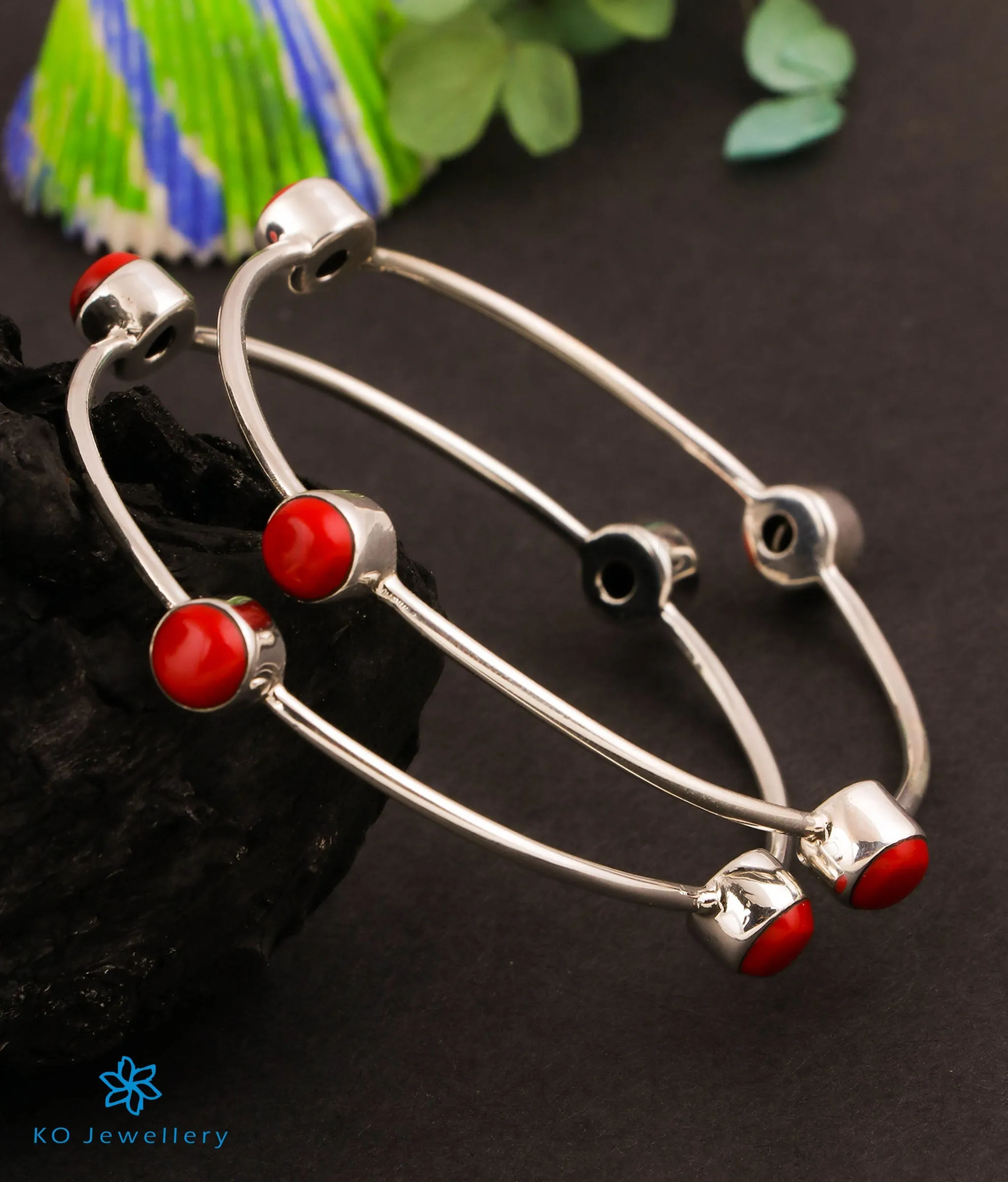 The Mauktika Silver Coral Bangles (Size 2.4)