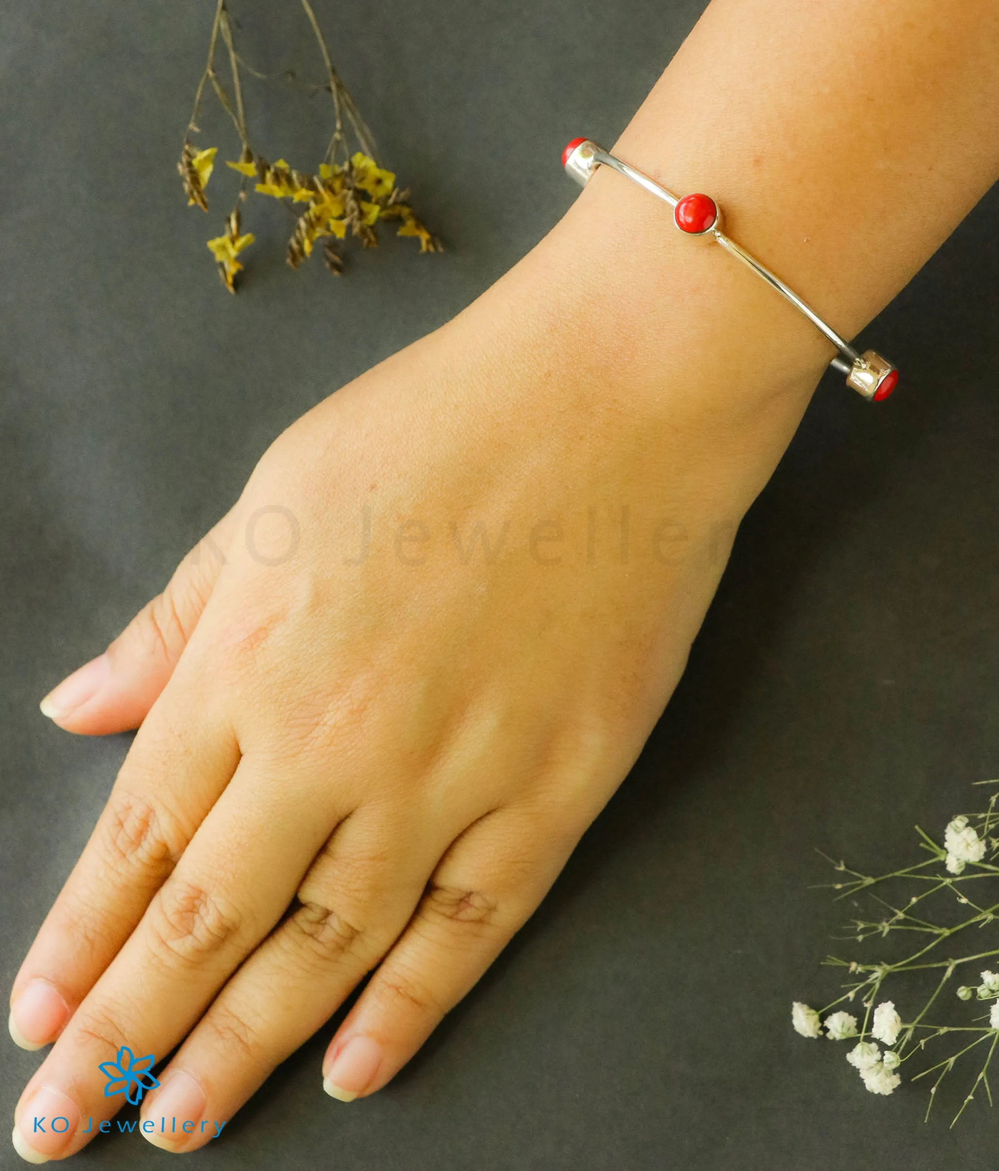 The Mauktika Silver Coral Bangles (Size 2.4)