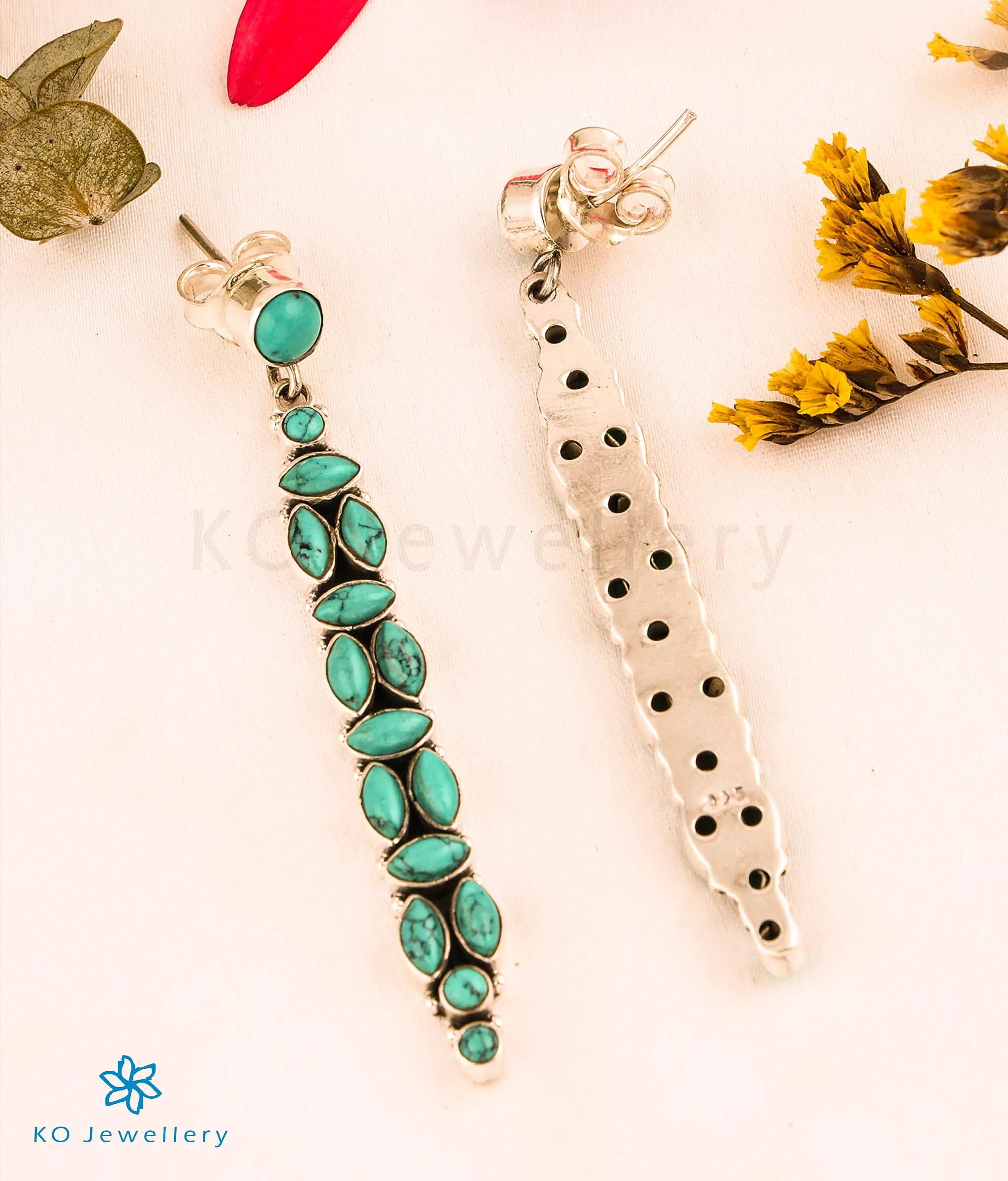 The Vrishti Silver Gemstone Earrings (Turquoise)