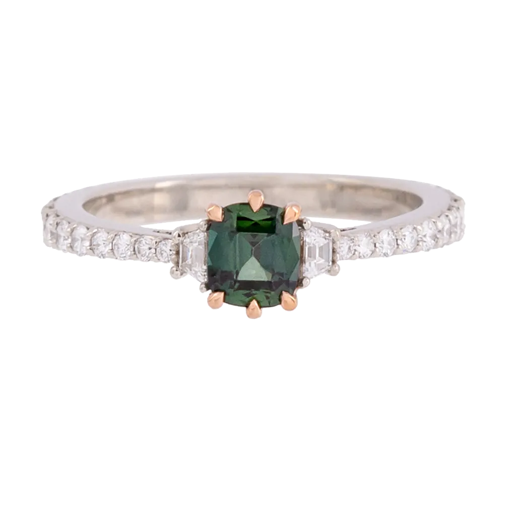 Three Stone No Heat Green Sapphire and Diamond Ring