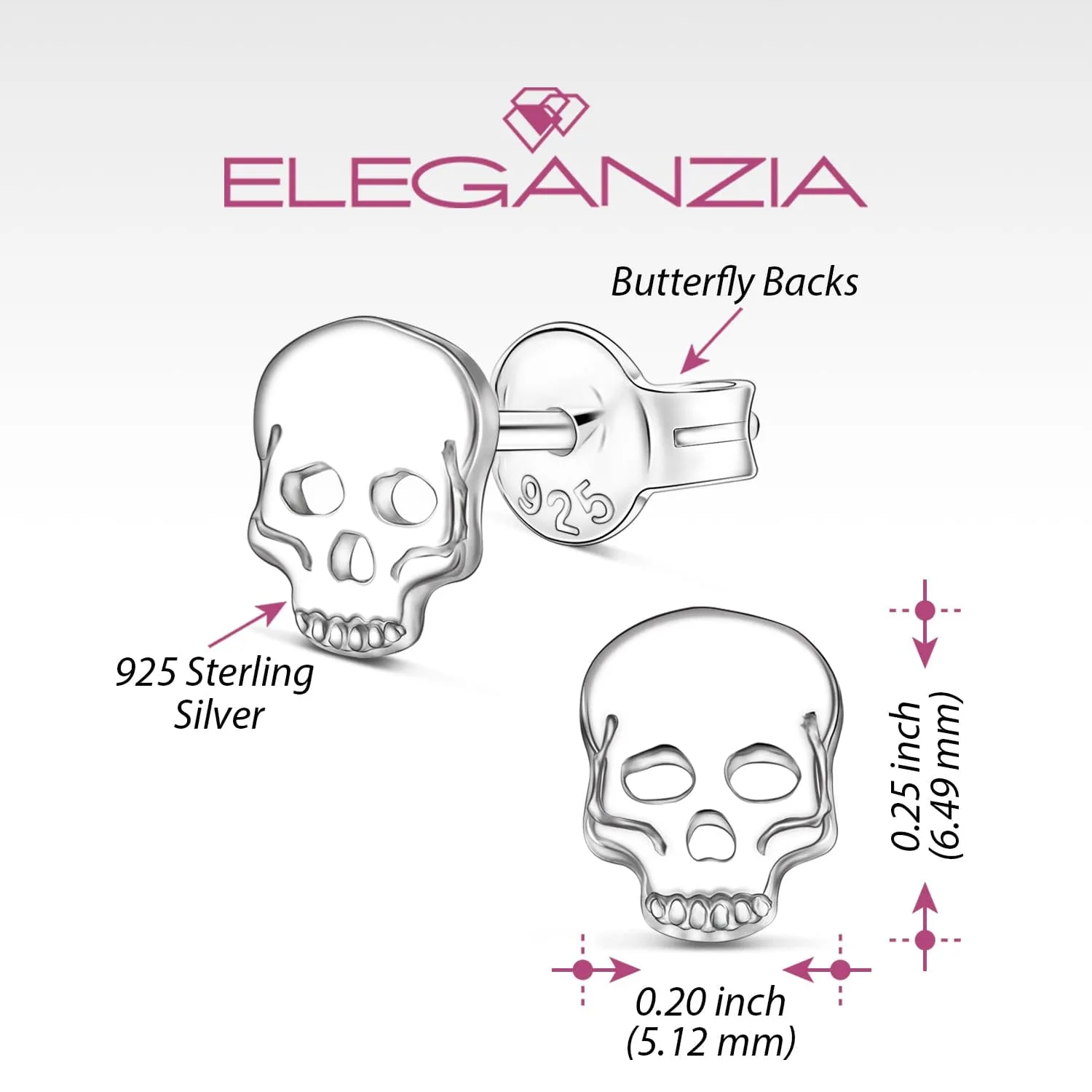 Tiny Skull Stud Earrings Sterling Silver