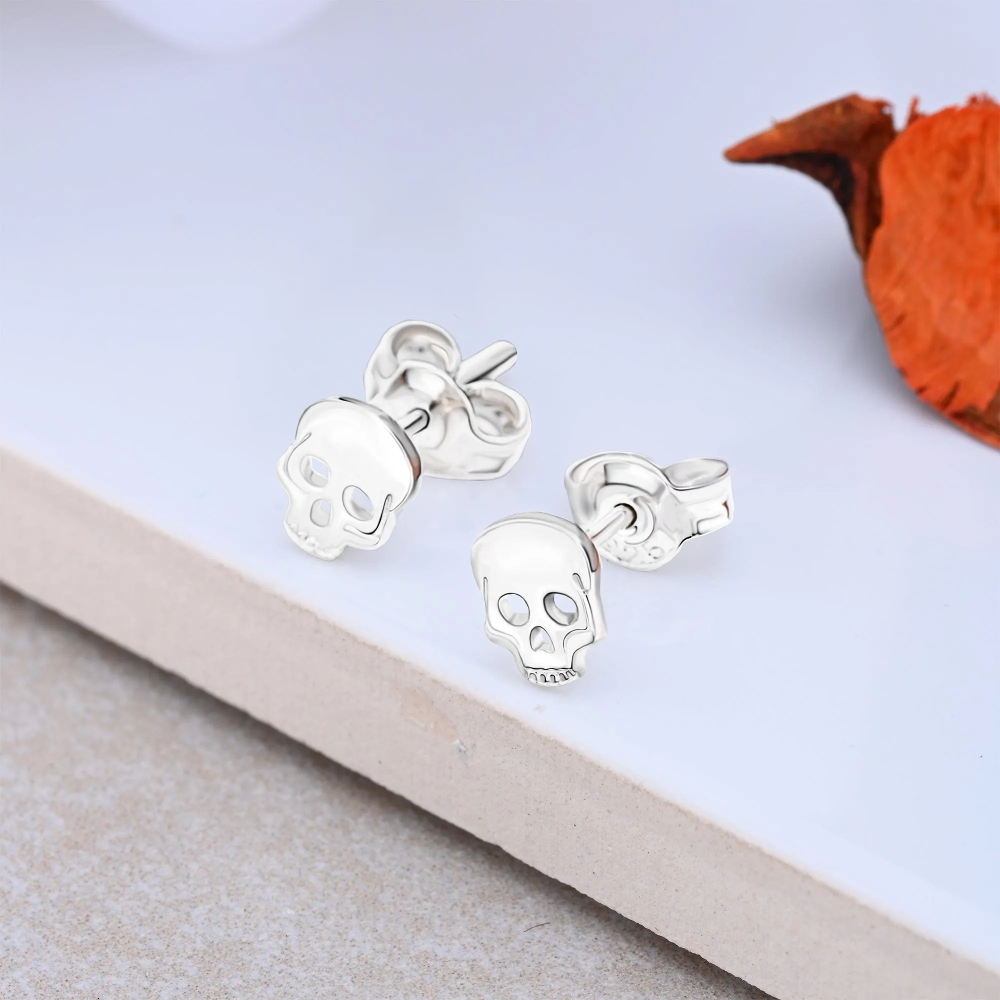 Tiny Skull Stud Earrings Sterling Silver