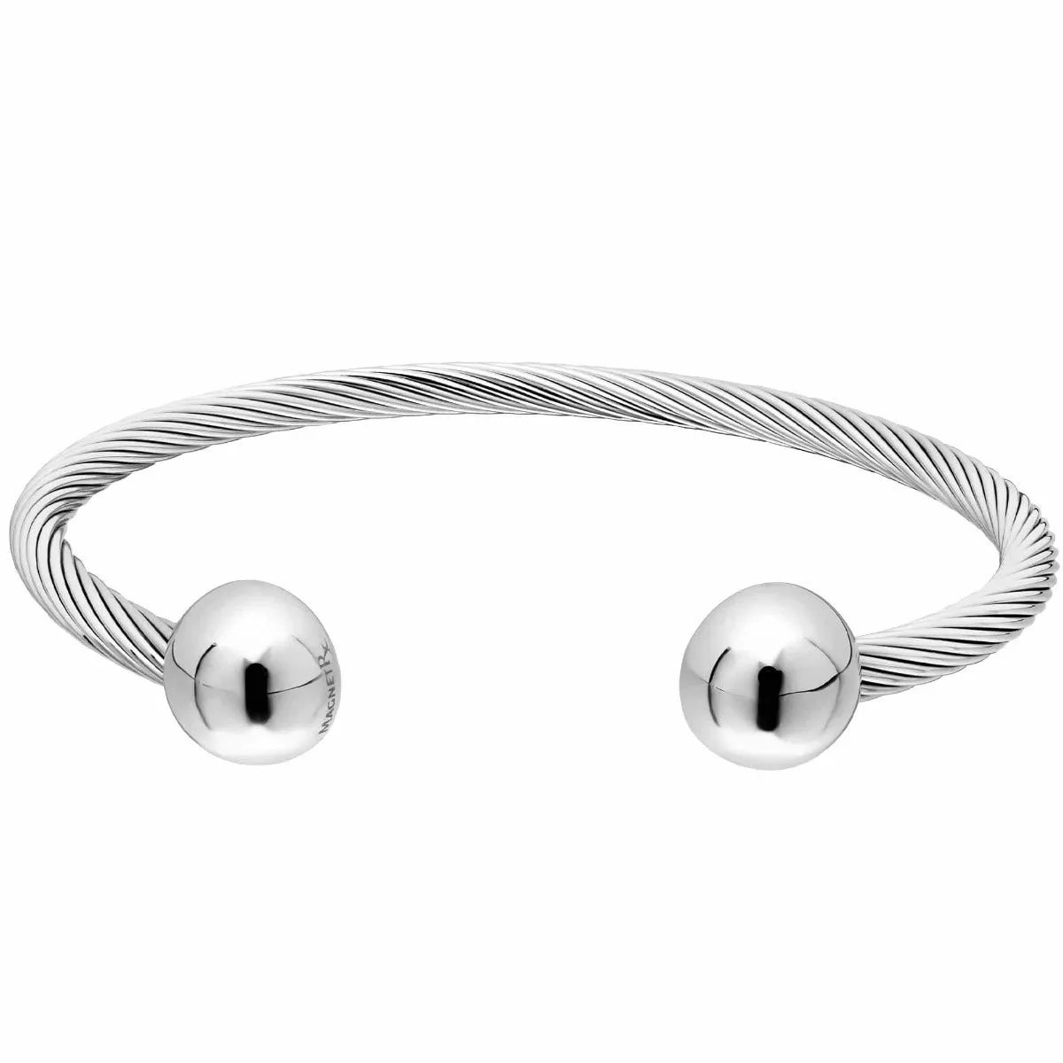 Twisted Cable Magnetic Bracelet Cuff (Silver)