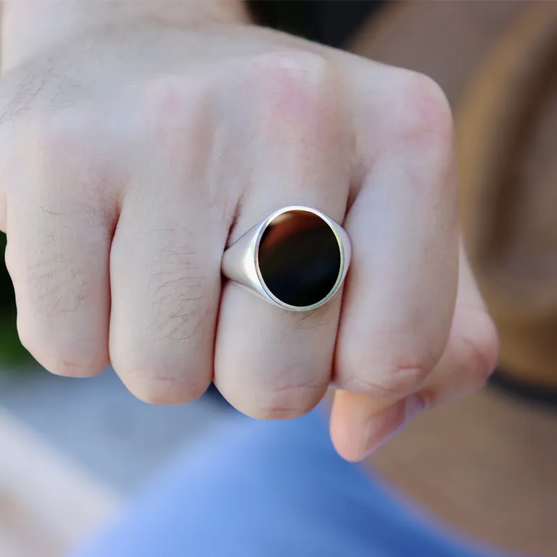 Unisex Onyx Oval Silver Ring