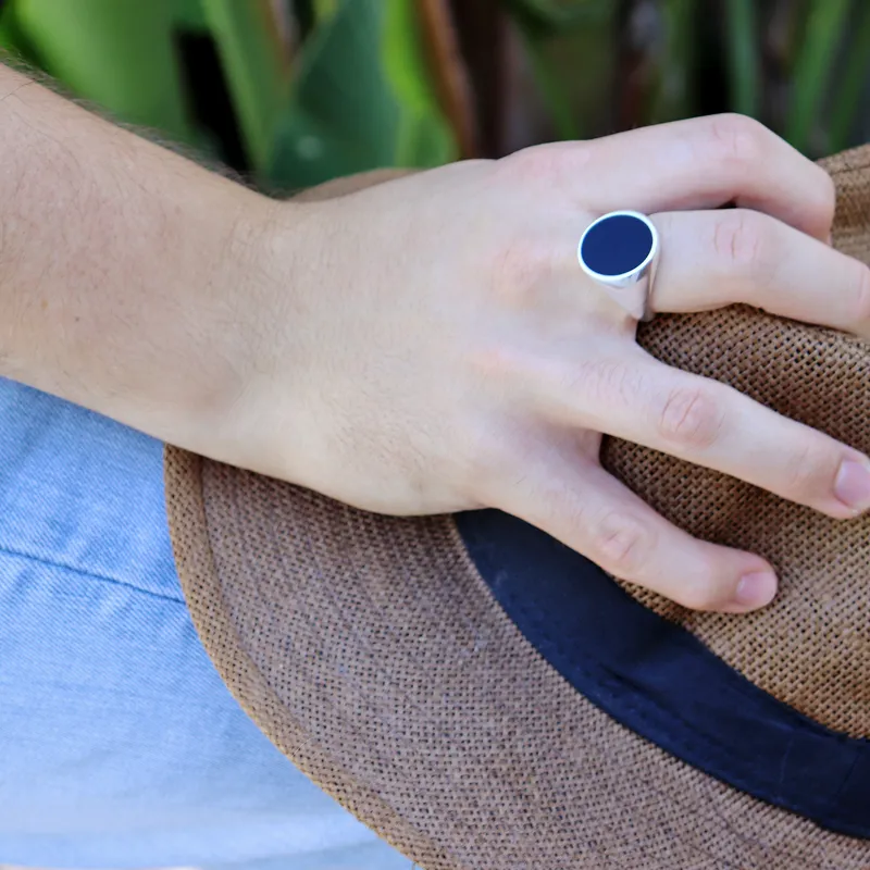 Unisex Onyx Oval Silver Ring