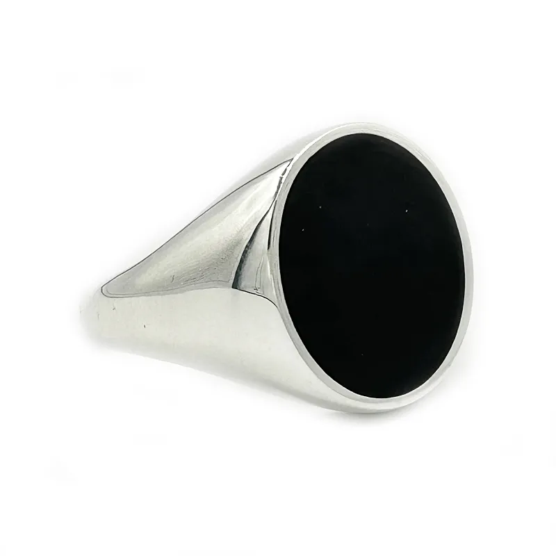 Unisex Onyx Oval Silver Ring