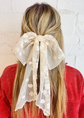 Vintage Embroidered Long Lace Hair Bow