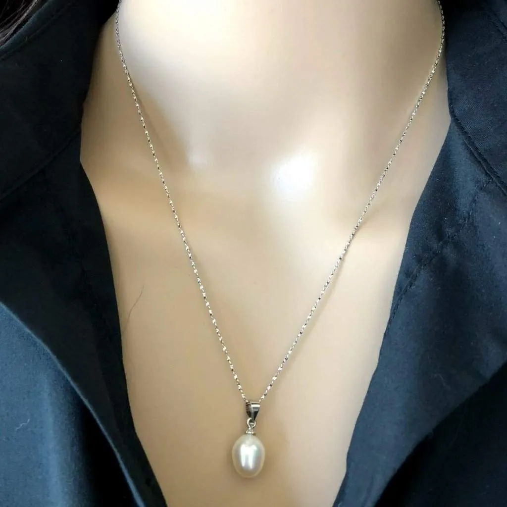 White Pearl Drop Sterling Silver Necklace