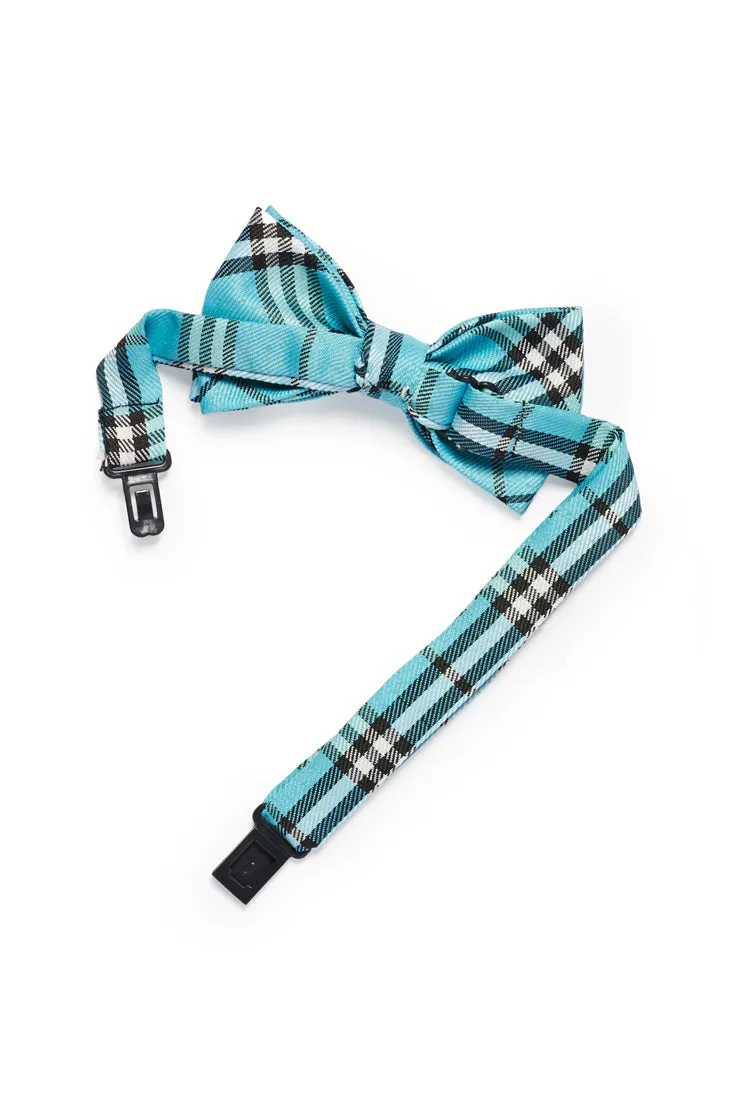 Young Boys Plaid Print Bow Tie - Blue